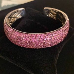 QVC Sterling Silver Pink Pave 12.50 CTTW hinged cuff